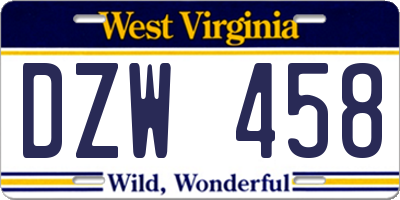 WV license plate DZW458