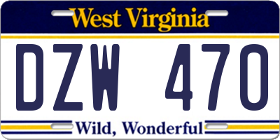 WV license plate DZW470