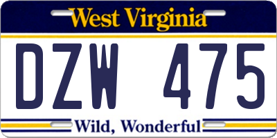 WV license plate DZW475