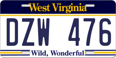 WV license plate DZW476