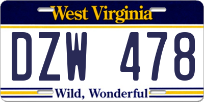 WV license plate DZW478