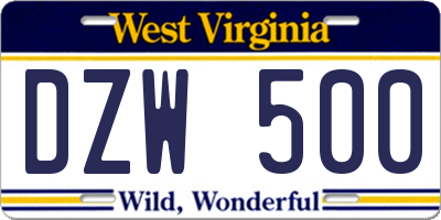 WV license plate DZW500