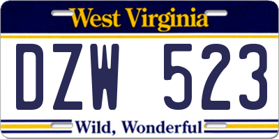 WV license plate DZW523