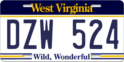 WV license plate DZW524