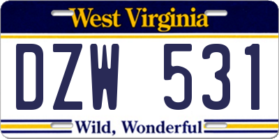 WV license plate DZW531