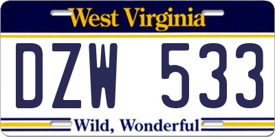 WV license plate DZW533