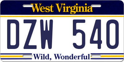 WV license plate DZW540
