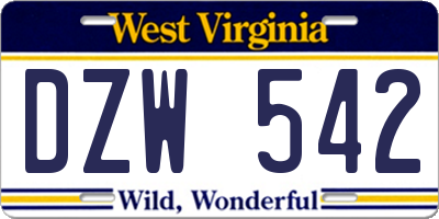 WV license plate DZW542
