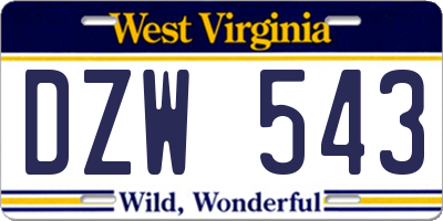 WV license plate DZW543