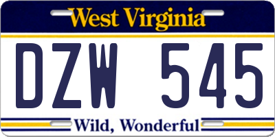 WV license plate DZW545