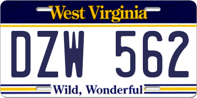 WV license plate DZW562