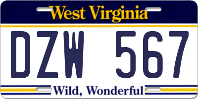 WV license plate DZW567