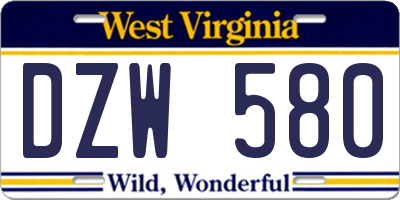 WV license plate DZW580