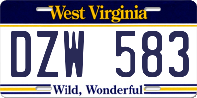 WV license plate DZW583