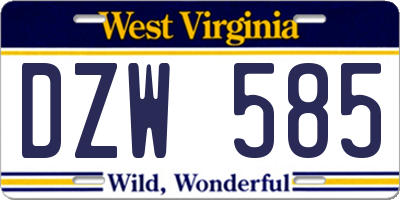 WV license plate DZW585