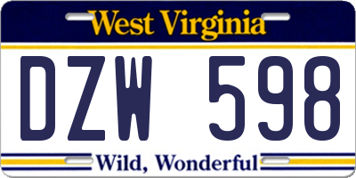 WV license plate DZW598