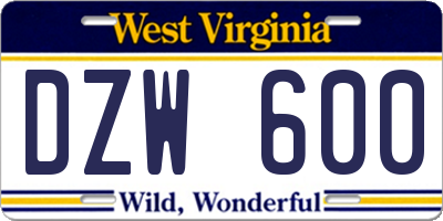 WV license plate DZW600