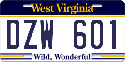 WV license plate DZW601