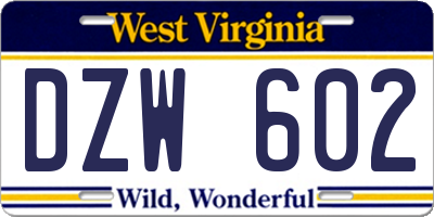WV license plate DZW602