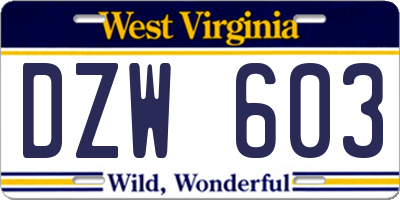 WV license plate DZW603