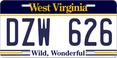 WV license plate DZW626