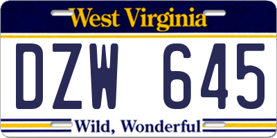 WV license plate DZW645