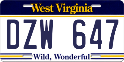 WV license plate DZW647