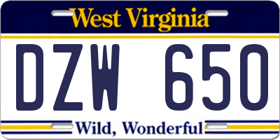 WV license plate DZW650