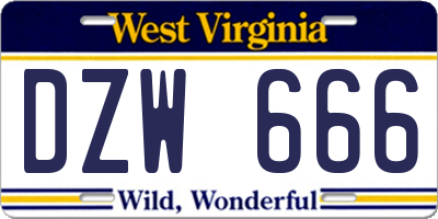 WV license plate DZW666