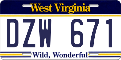 WV license plate DZW671