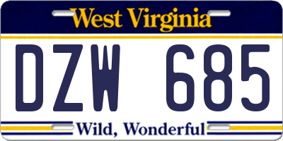 WV license plate DZW685