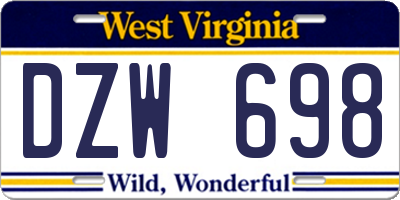 WV license plate DZW698