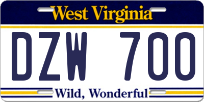 WV license plate DZW700