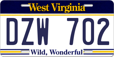 WV license plate DZW702