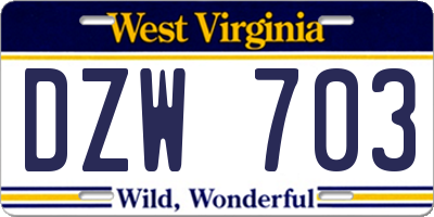 WV license plate DZW703