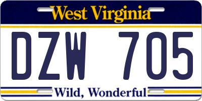 WV license plate DZW705