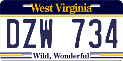 WV license plate DZW734