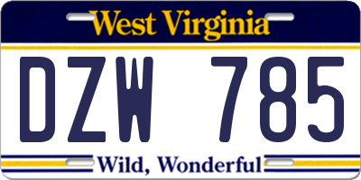 WV license plate DZW785