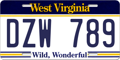 WV license plate DZW789