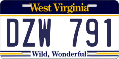 WV license plate DZW791