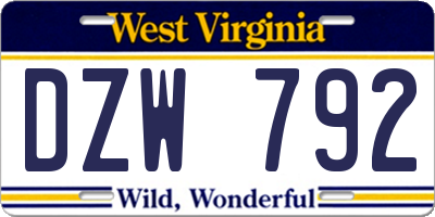 WV license plate DZW792