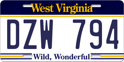 WV license plate DZW794