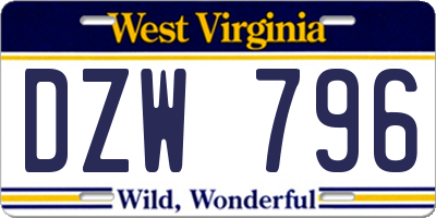 WV license plate DZW796