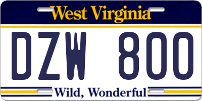 WV license plate DZW800