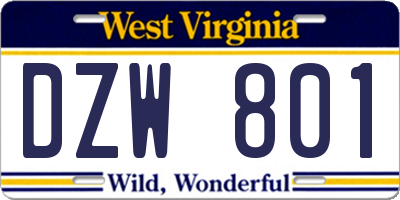 WV license plate DZW801