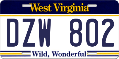 WV license plate DZW802