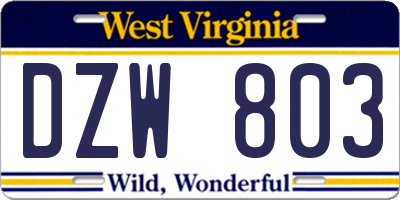 WV license plate DZW803