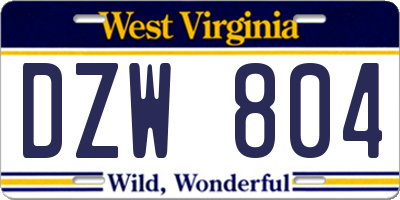 WV license plate DZW804