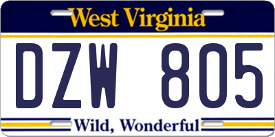 WV license plate DZW805