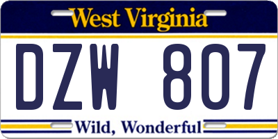 WV license plate DZW807